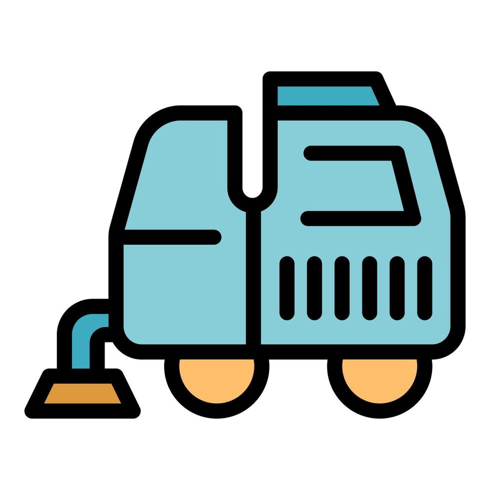Street cleaning machine vacuuming using suction power in modern city vector