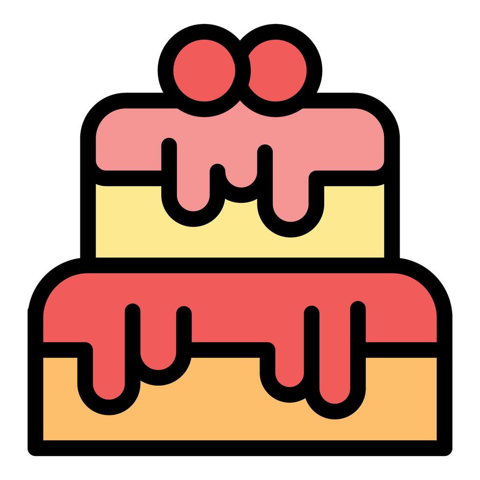 Delicious two tier cake dripping with icing and topped with cherries vector