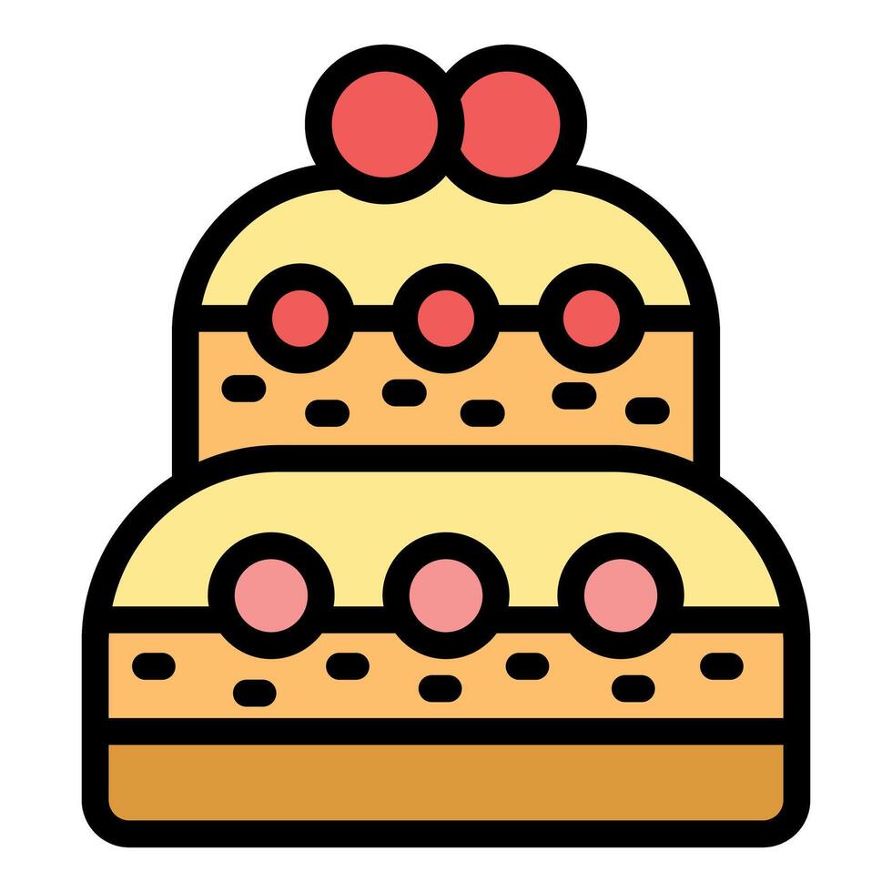 Delicious two tier cake decorated with cherries and cream filling icon vector