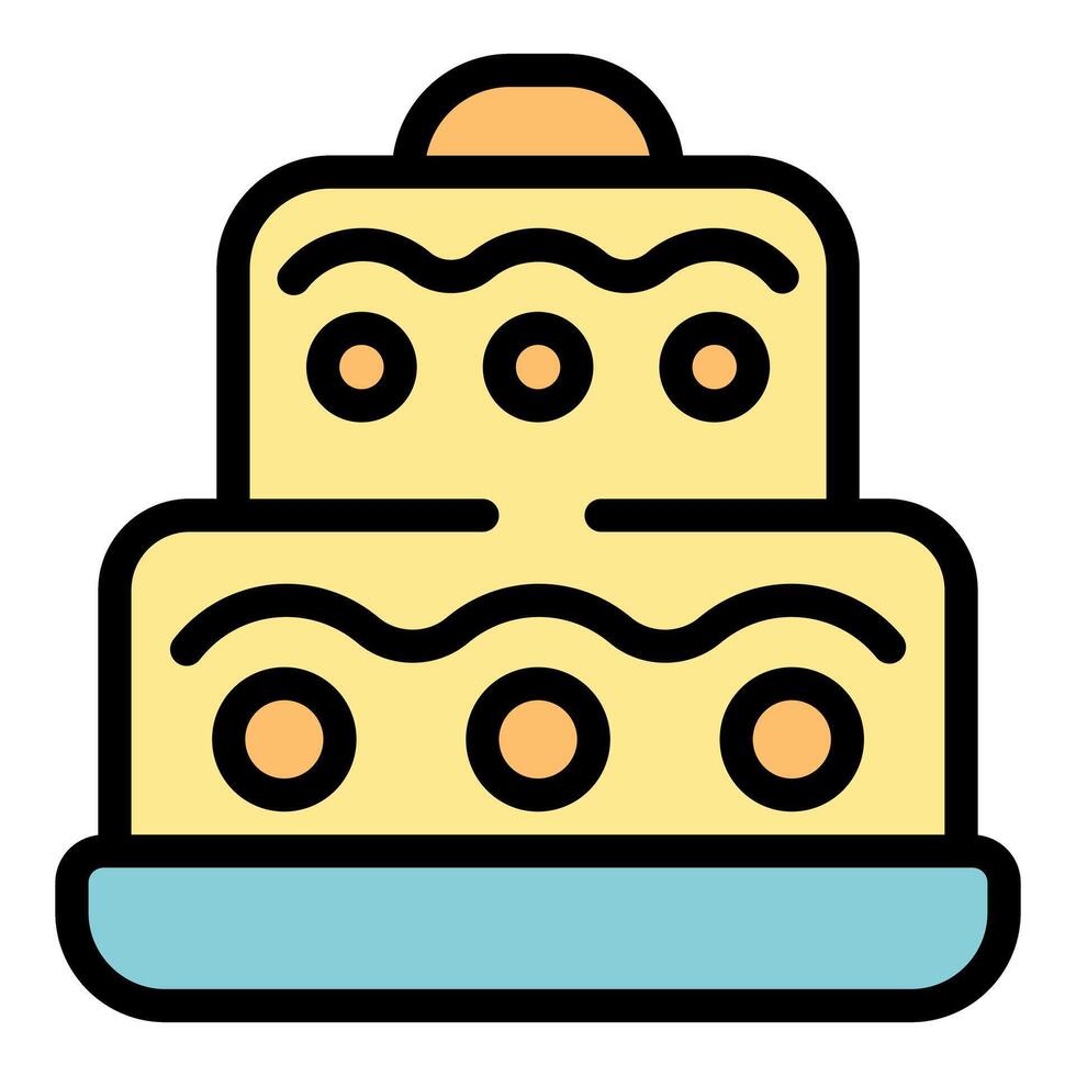 Two tiered cake with wavy icing and round sprinkles standing on a plate vector