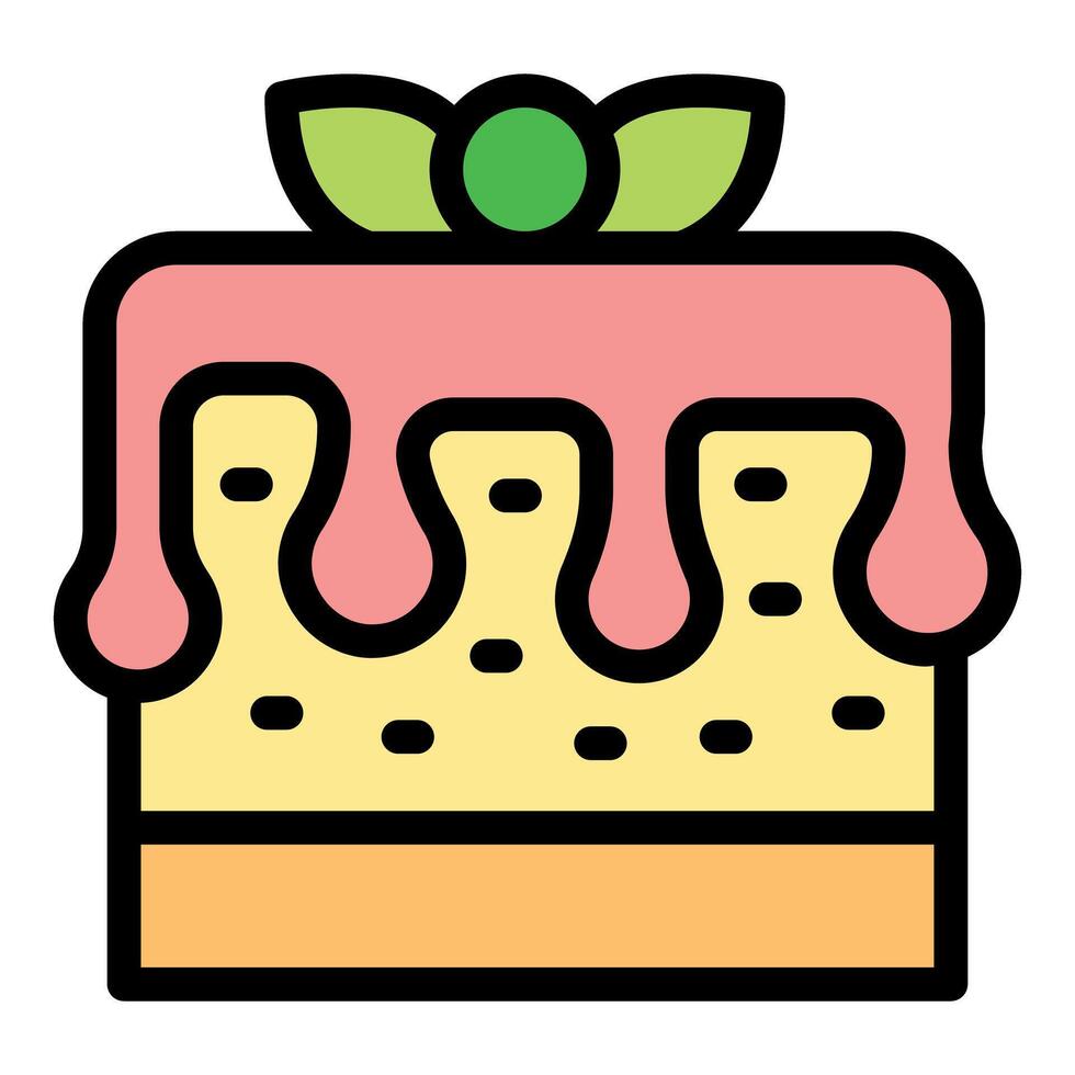 Square cake pastry with dripping icing and berry garnish icon vector