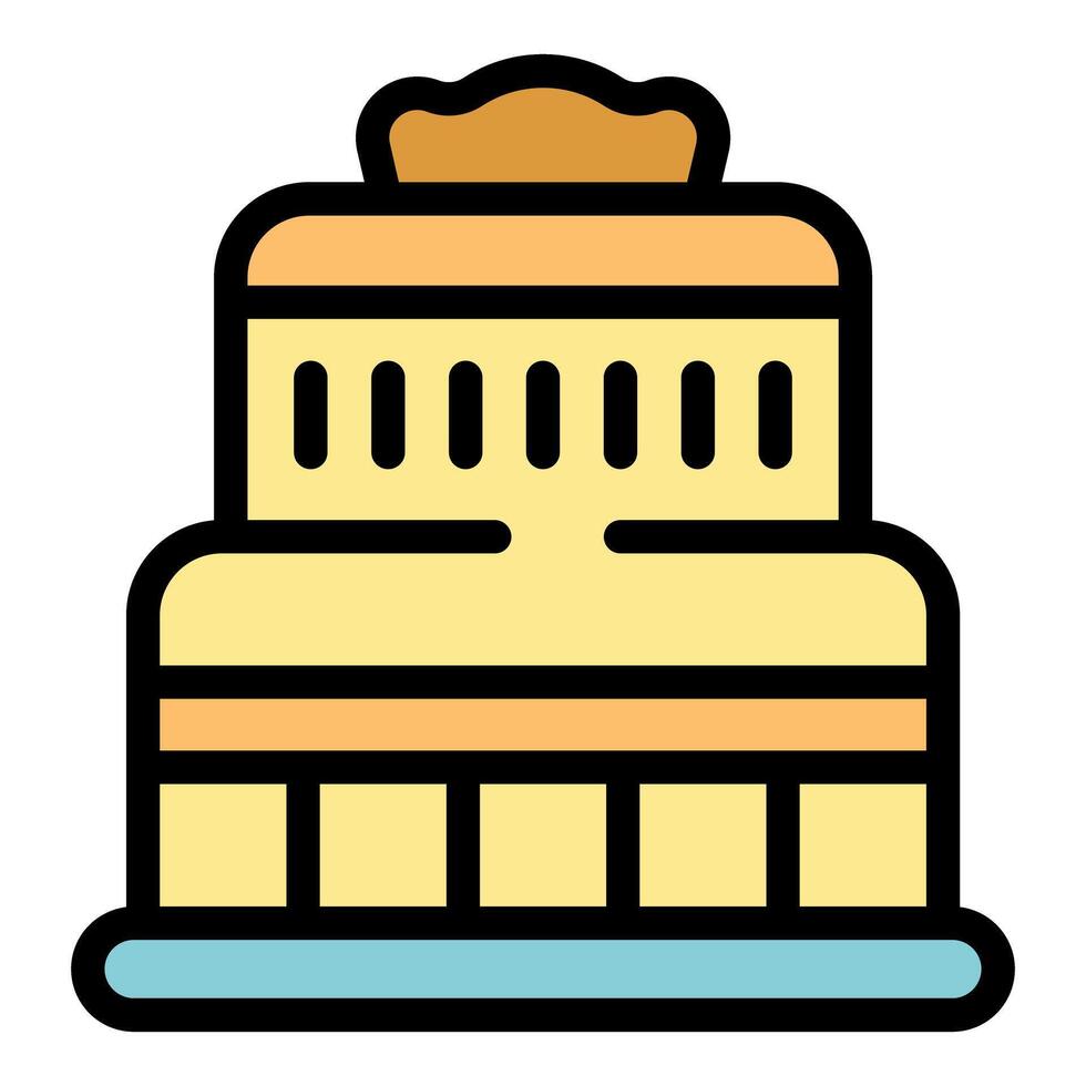 Big birthday cake with three layers and decoration on top being prepared for party celebration icon vector outline