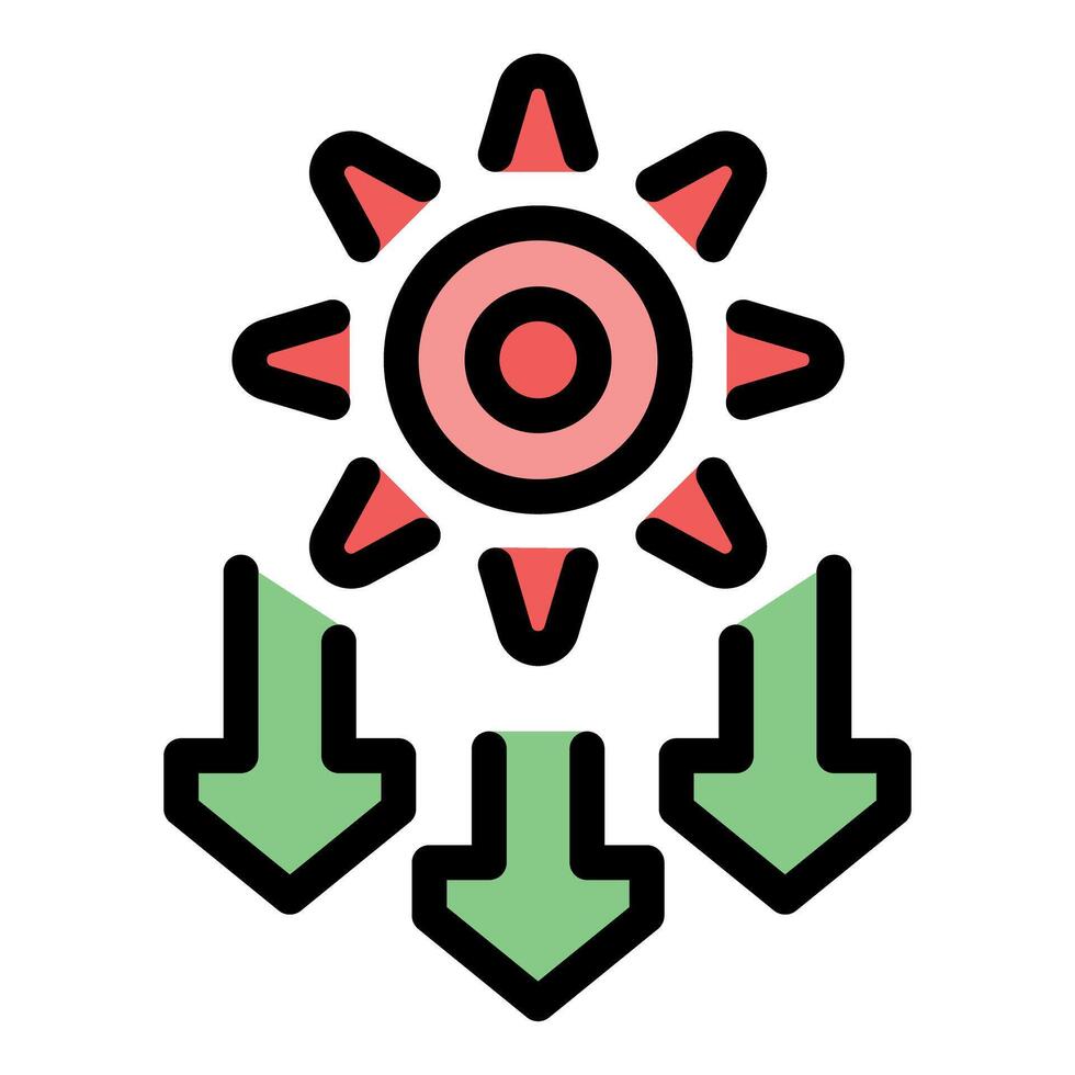 Sun shining light beams generating solar energy icon vector