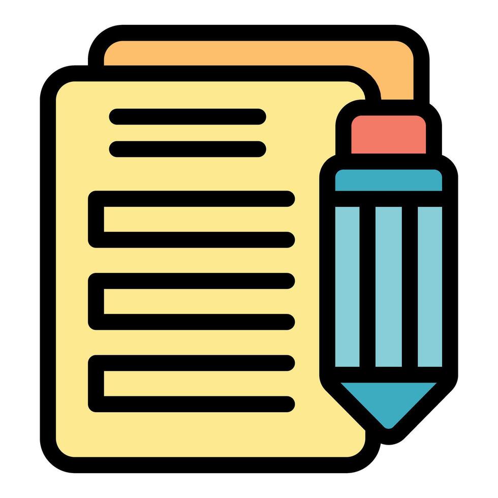 Pencil taking notes on paper with lines representing writing vector