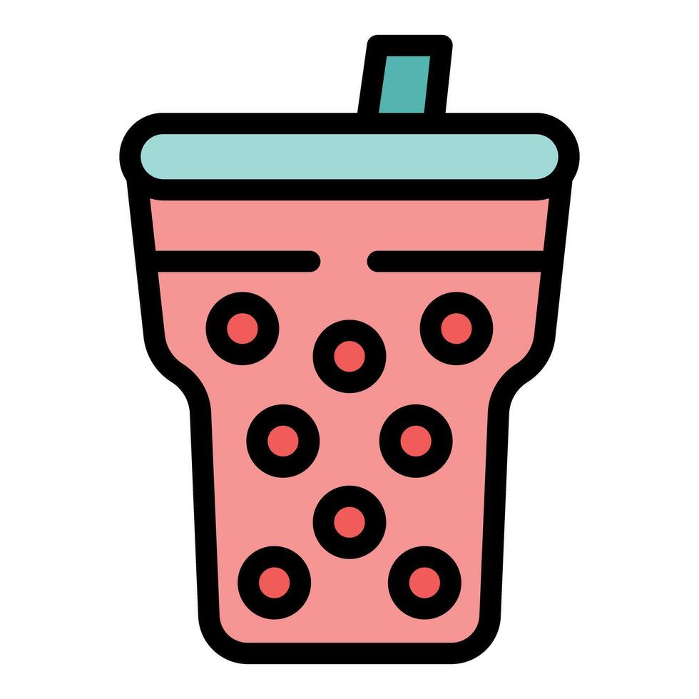 Bubble tea cup with tapioca pearls and straw, refreshing summer beverage illustration vector