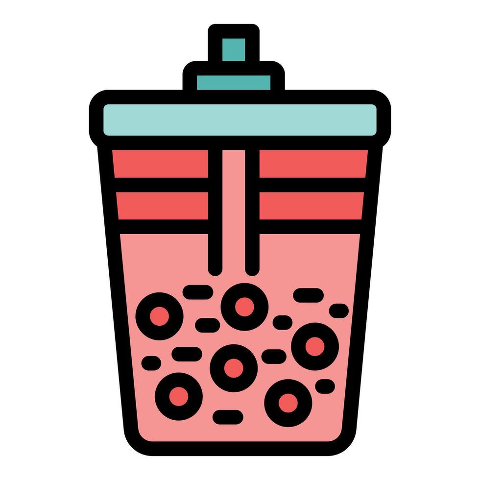 Plastic cup with lid and straw representing bubble tea beverage vector