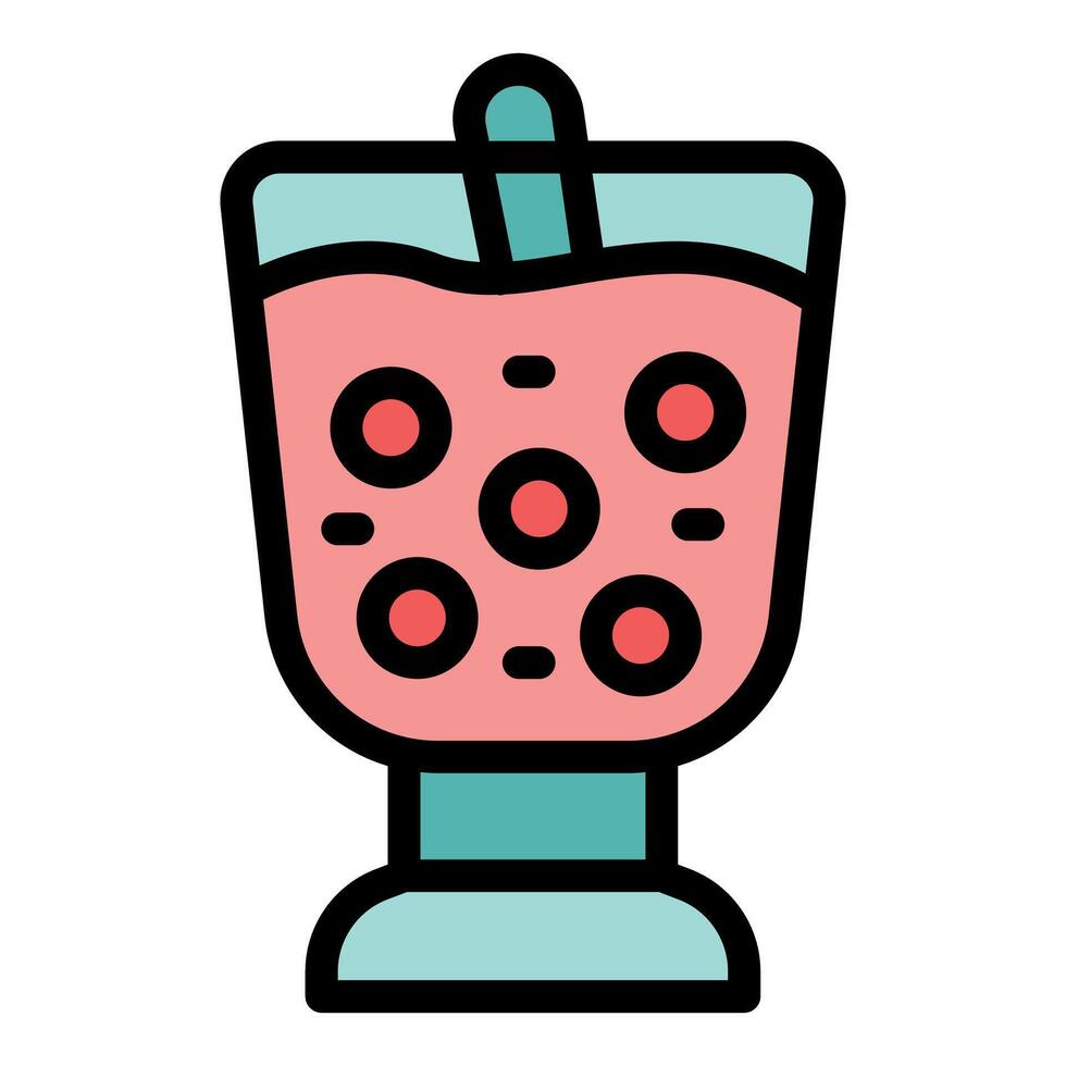 Boba tea with tapioca pearls and straw being prepared in glass cup icon vector