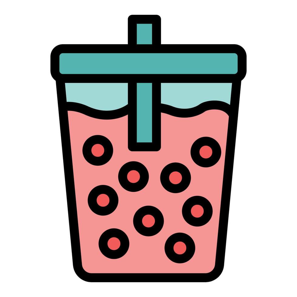Bubble tea cup with straw showing boba balls inside vector