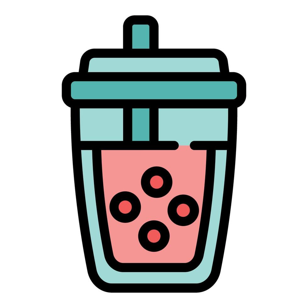 Plastic cup showing bubble tea with tapioca balls icon vector