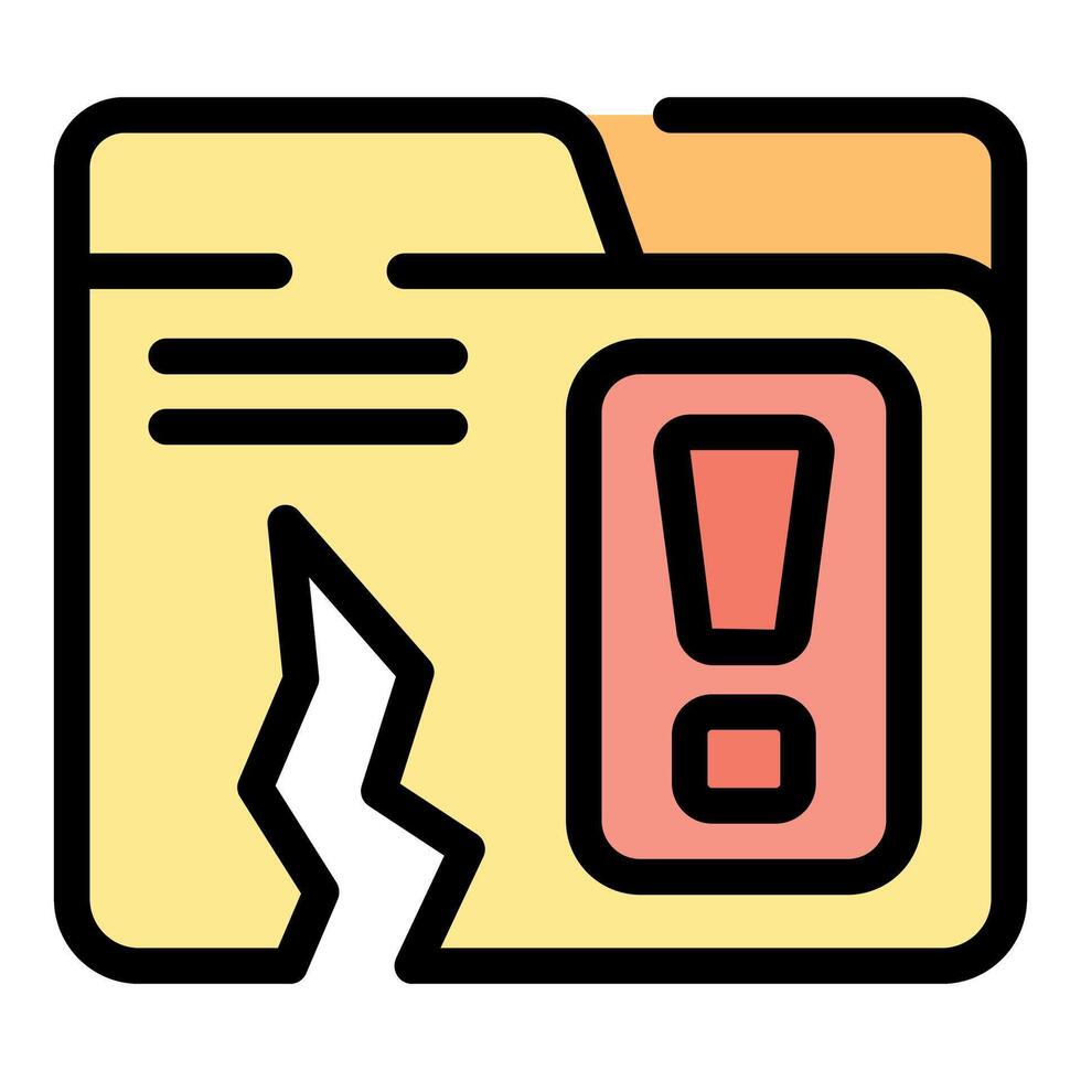 Yellow folder experiencing data loss with red alert sign icon vector