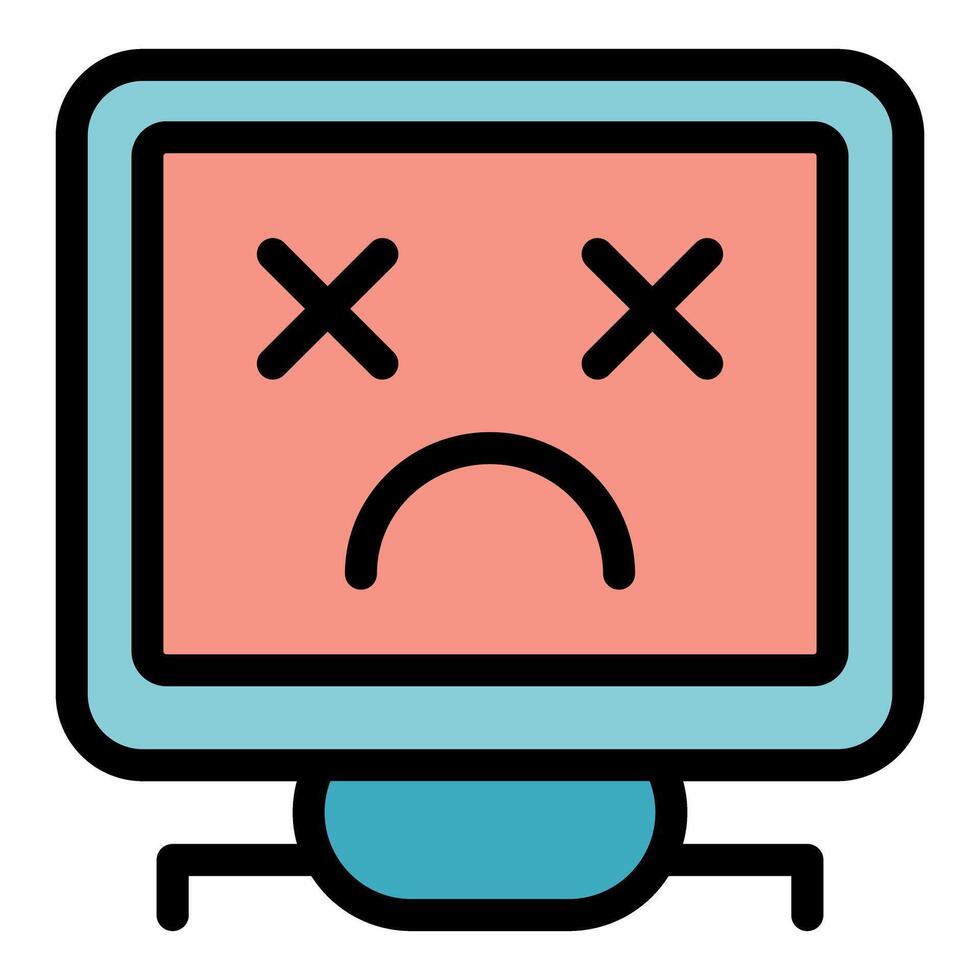 Broken computer showing sad face on screen icon vector