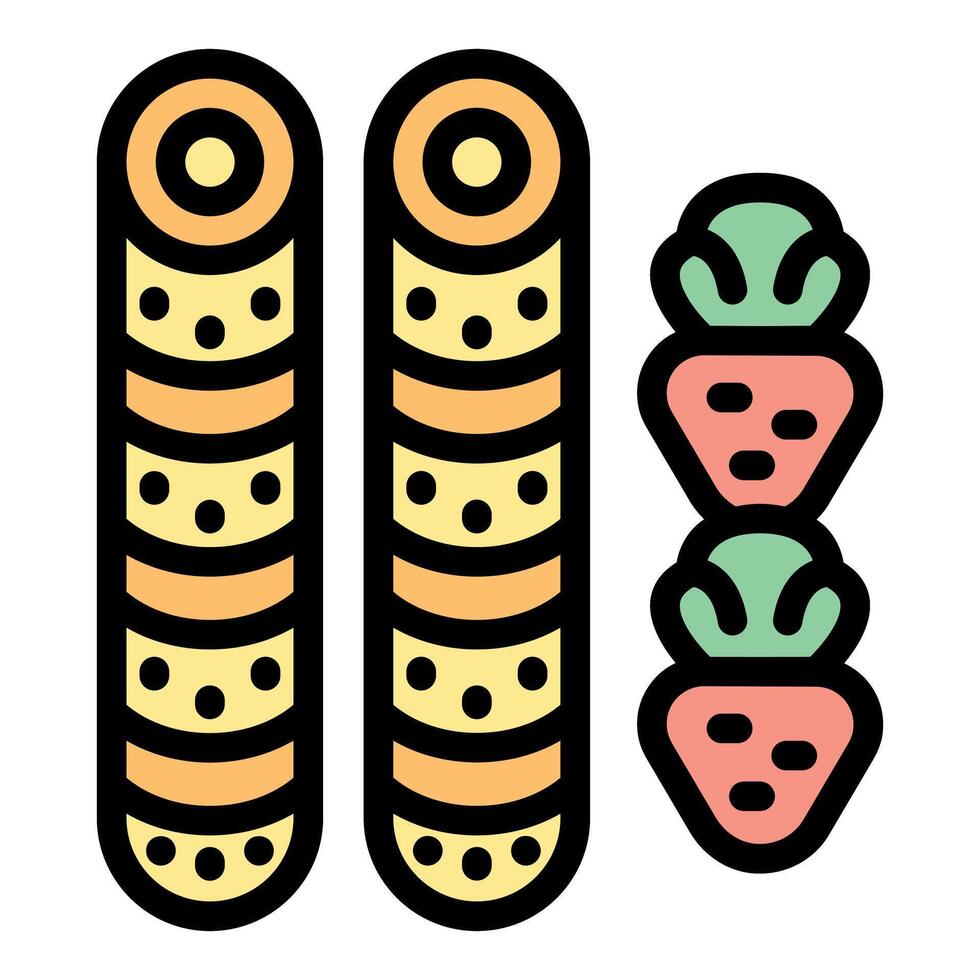 Delicious wafer rolls presenting strawberries and cream icon vector