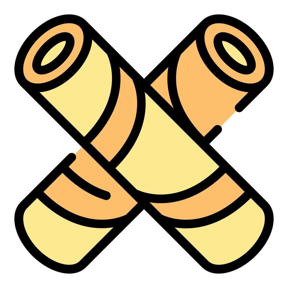 Two rolled up yoga mats forming a cross shape icon vector