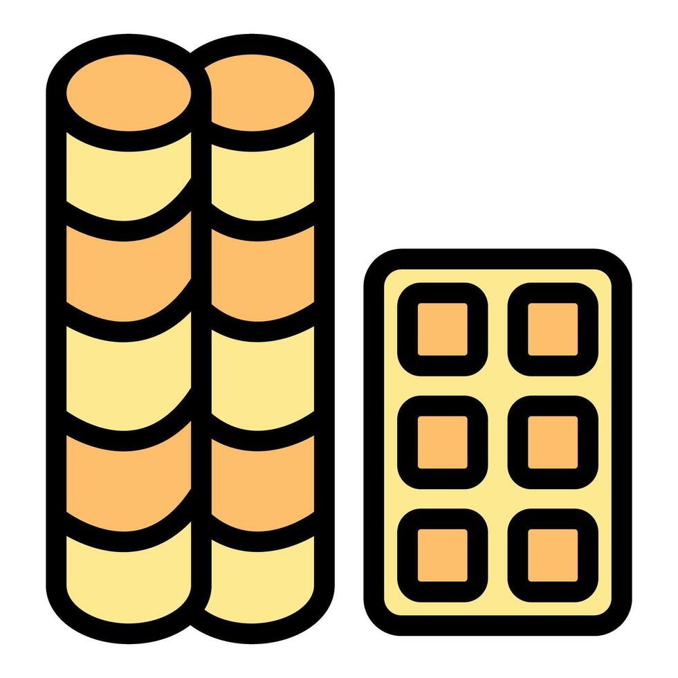 Round waffle sticks with chocolate glaze standing next to square waffle icon vector