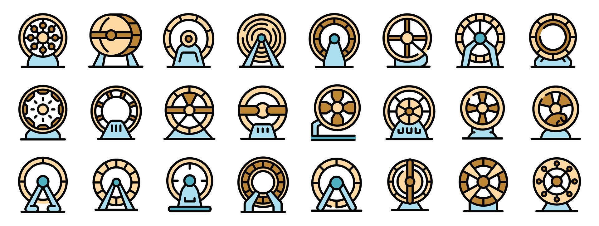 Hamster wheel toy set showing different styles and designs for exercise and play vector
