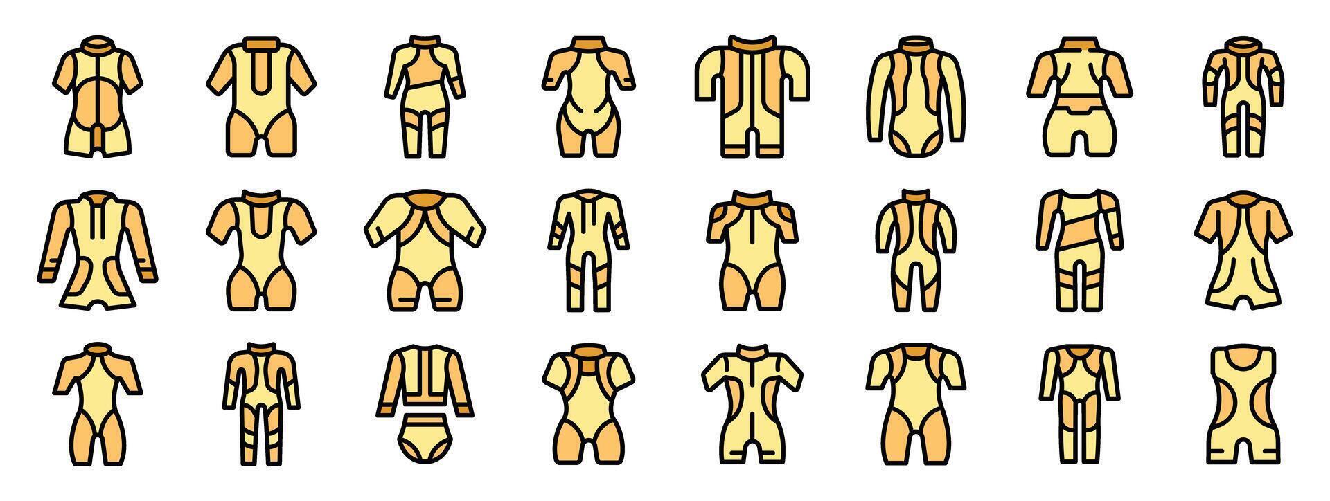 Different types of orthopedic corsets are helping to correct posture vector