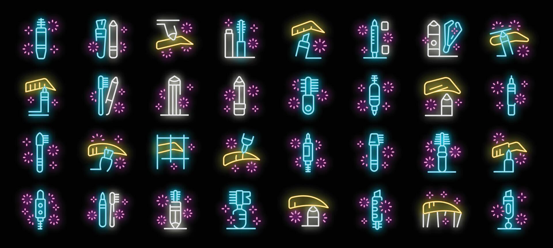 Set of eyebrow tattooing neon icons showing beauty procedures vector