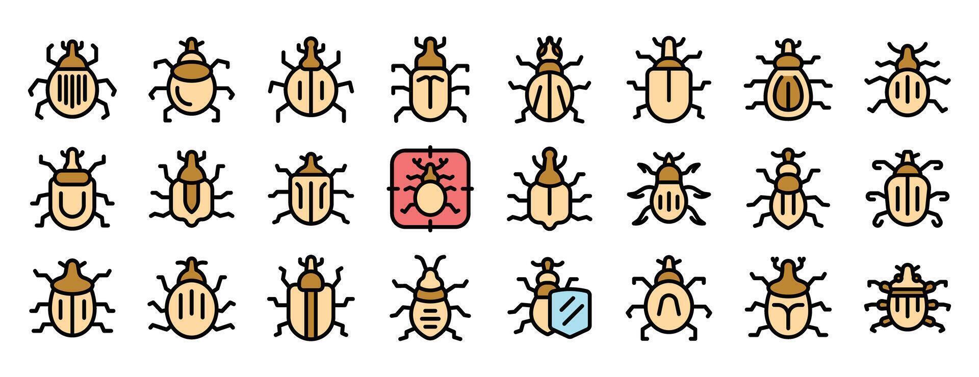 Large set of various bug icons showing different species and concepts vector
