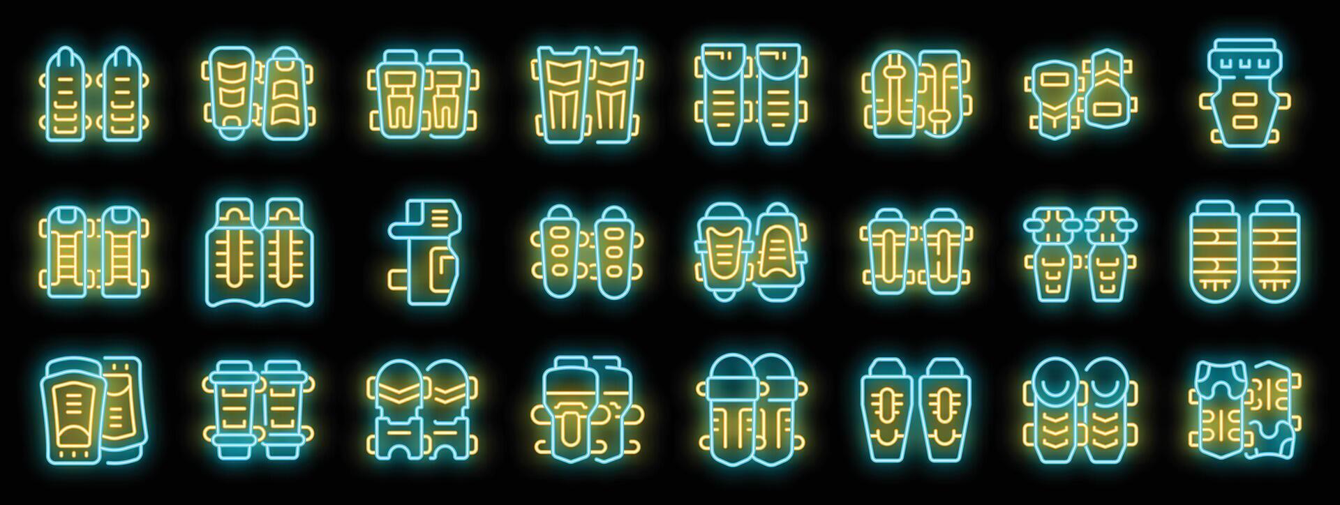 Set of soccer shin guards icons in neon style vector