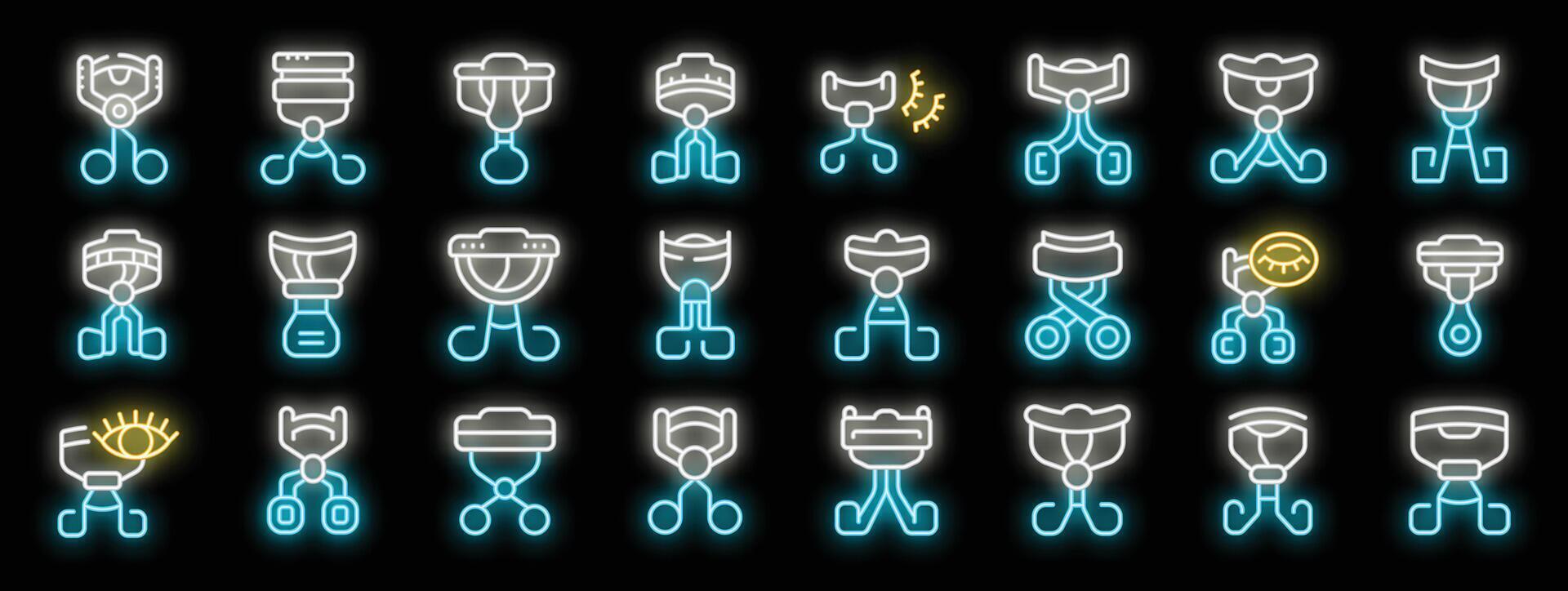 Set of wall e robot neon light style icon illustrations vector
