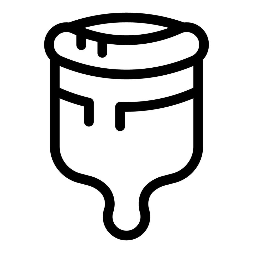 Paint bucket dripping with thick black paint outline icon vector