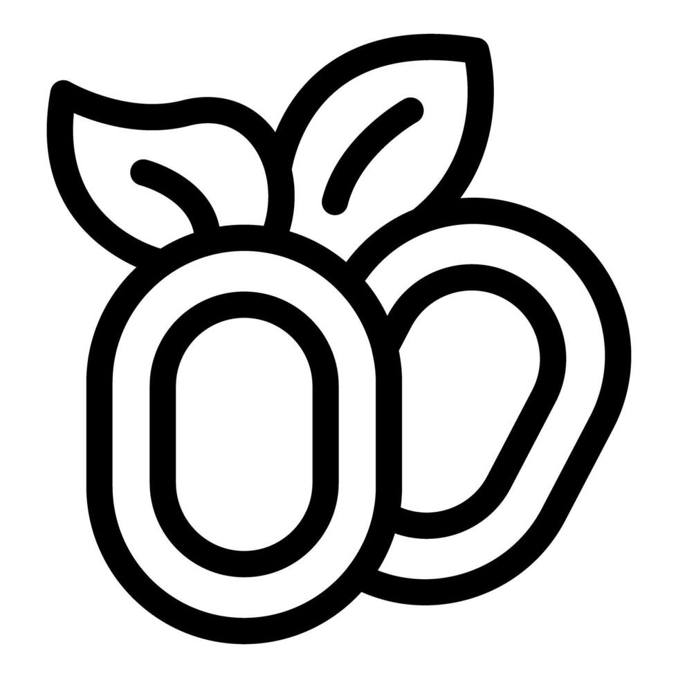 Apricot fruit with leaves icon thin line vector illustration