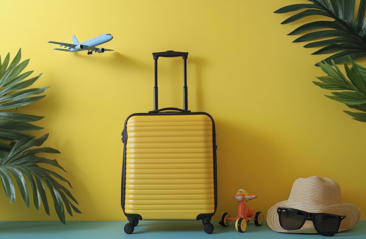 Preparing for a summer getaway with palm leaves, travel essentials, and sunny vibes photo