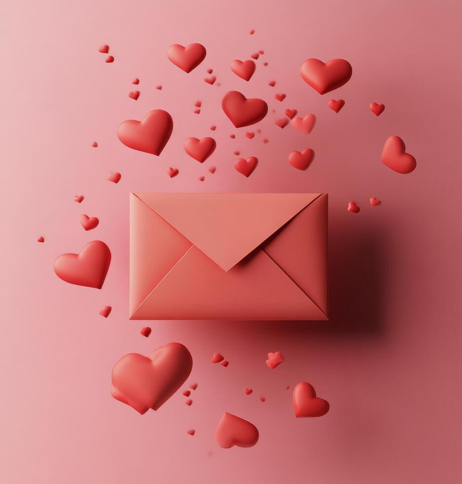 Letters filled with love and hearts floating above on a soft pink background photo