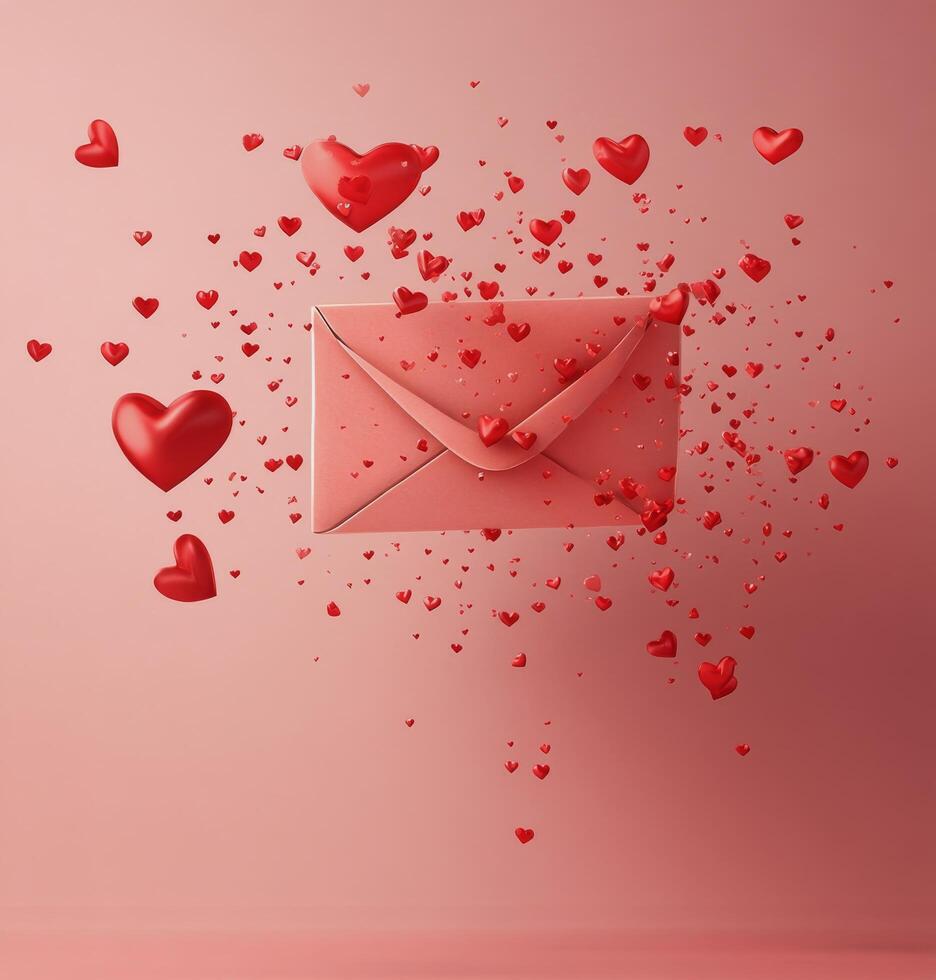 Letters filled with love and hearts floating above on a soft pink background photo