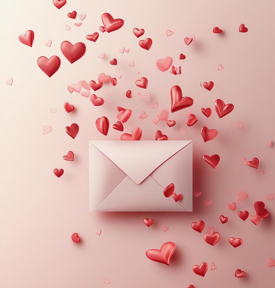 Letters filled with love and hearts floating above on a soft pink background photo