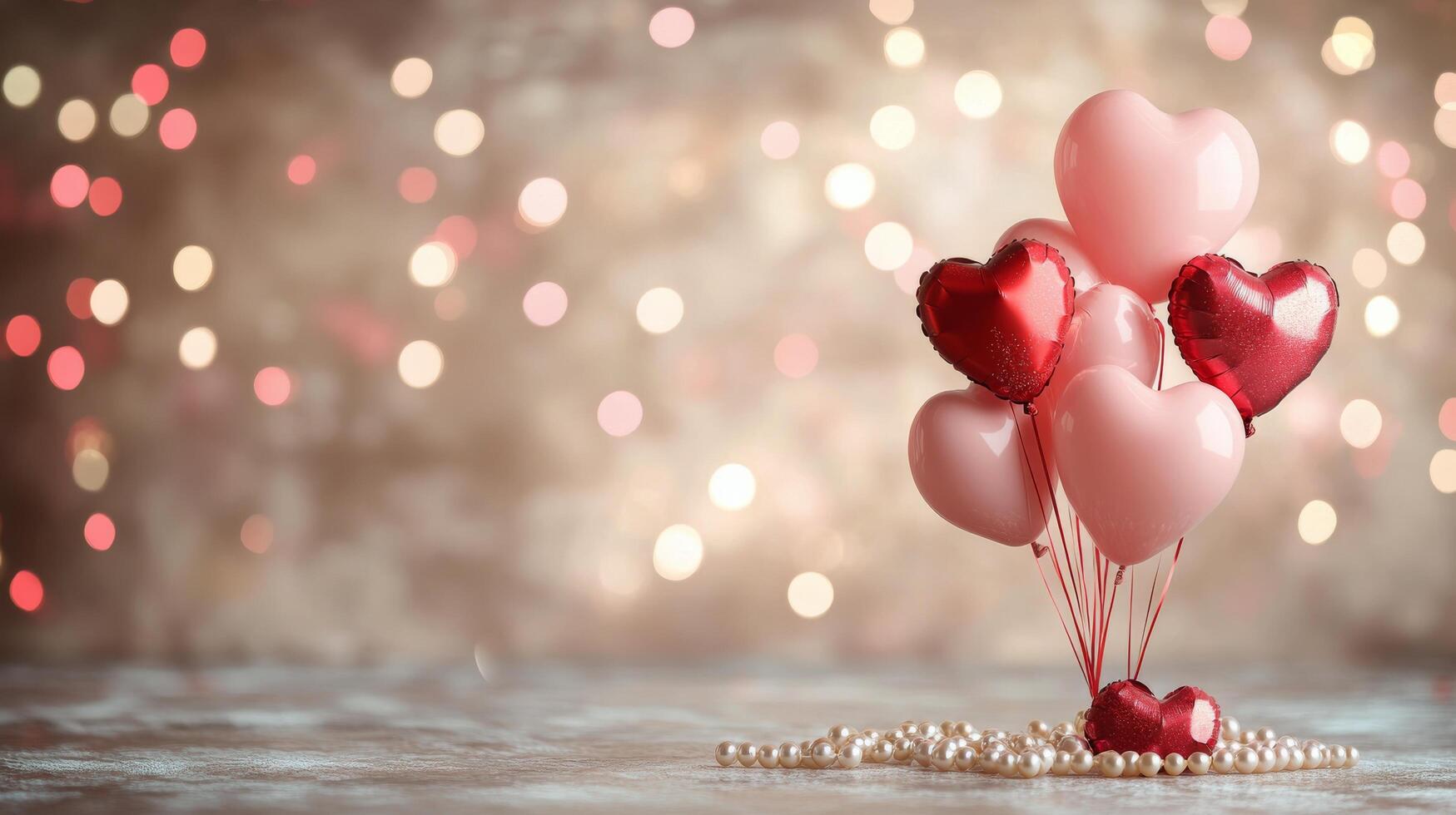 Colorful heart shaped balloons float gracefully against a festive backdrop in a celebratory setting photo