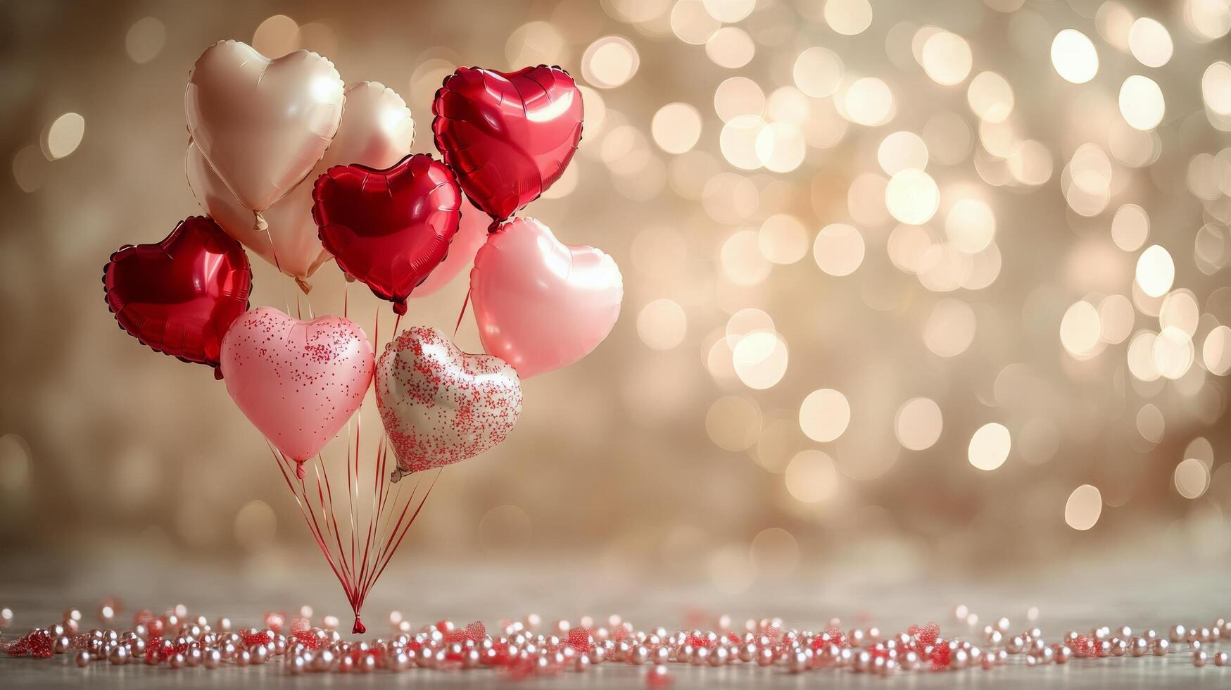 Colorful heart shaped balloons float gracefully against a festive backdrop in a celebratory setting photo