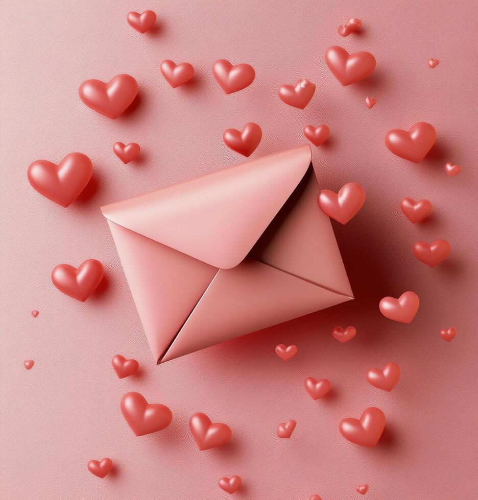 Letters filled with love and hearts floating above on a soft pink background photo