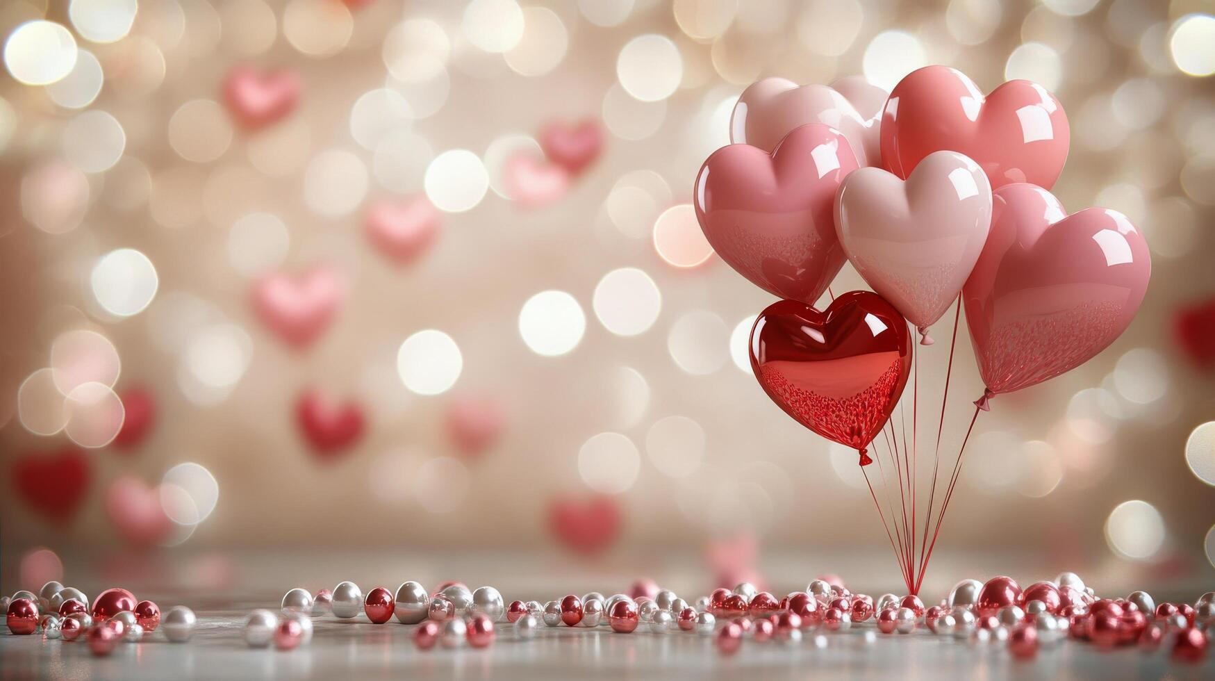 Colorful heart shaped balloons float gracefully against a festive backdrop in a celebratory setting photo