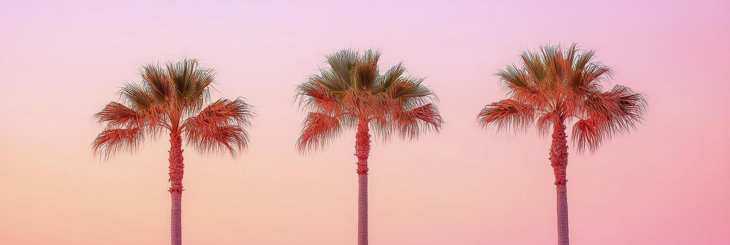 Elegant palm trees silhouetted against a vibrant sunset sky in a tropical location photo
