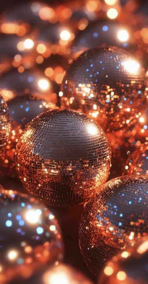 Shimmering disco balls reflecting light in an artistic arrangement during a vibrant event photo