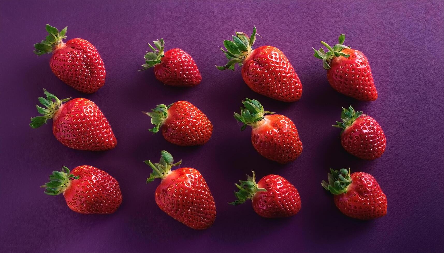 Several strawberries separated on a dark purple background photo