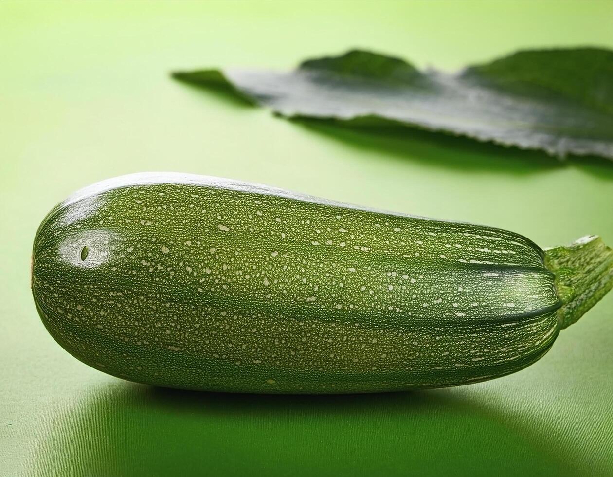Whole zucchini on leaf green background photo