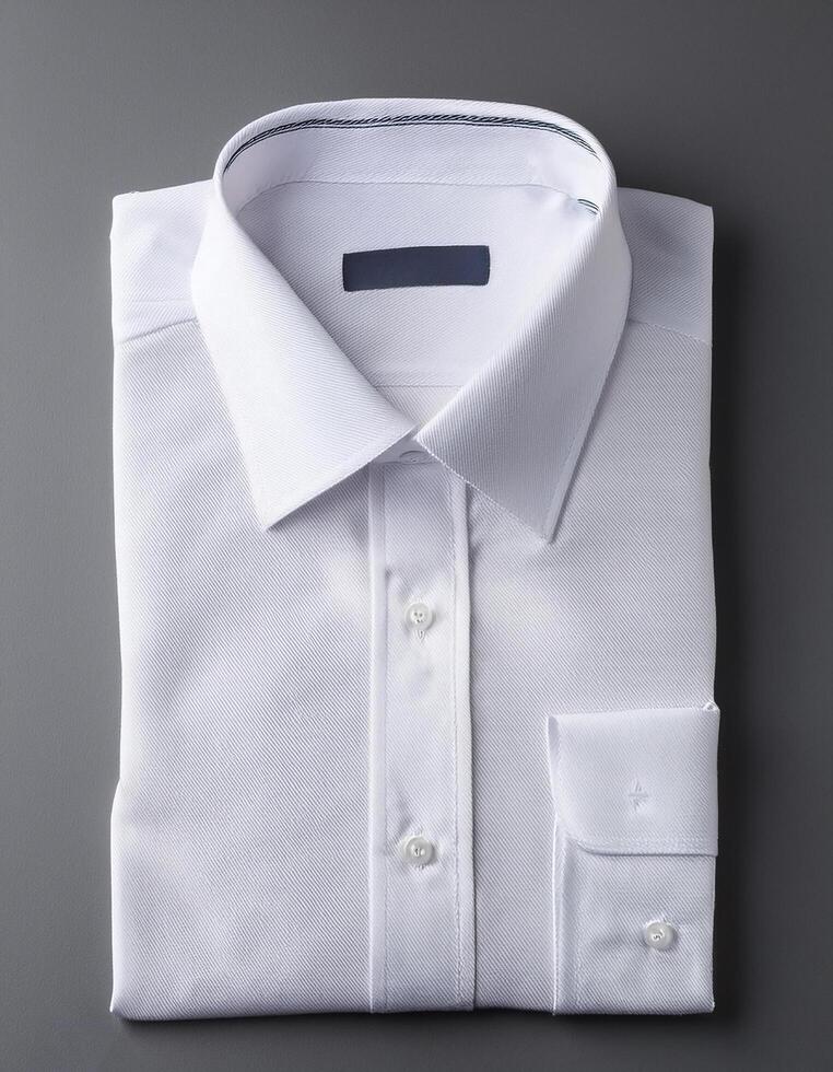 A neatly folded white shirt over a gray background photo
