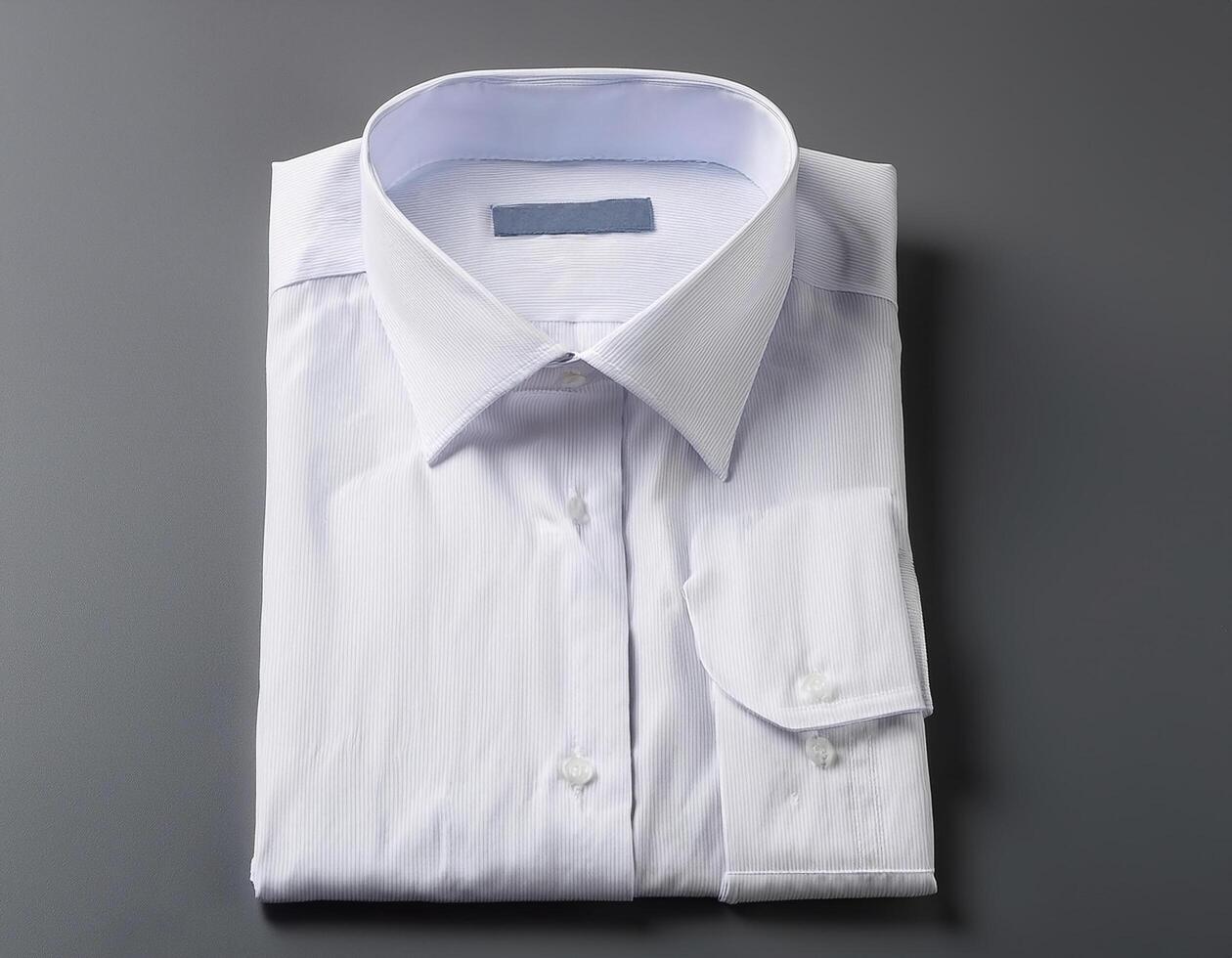 A neatly folded white shirt over a gray background photo