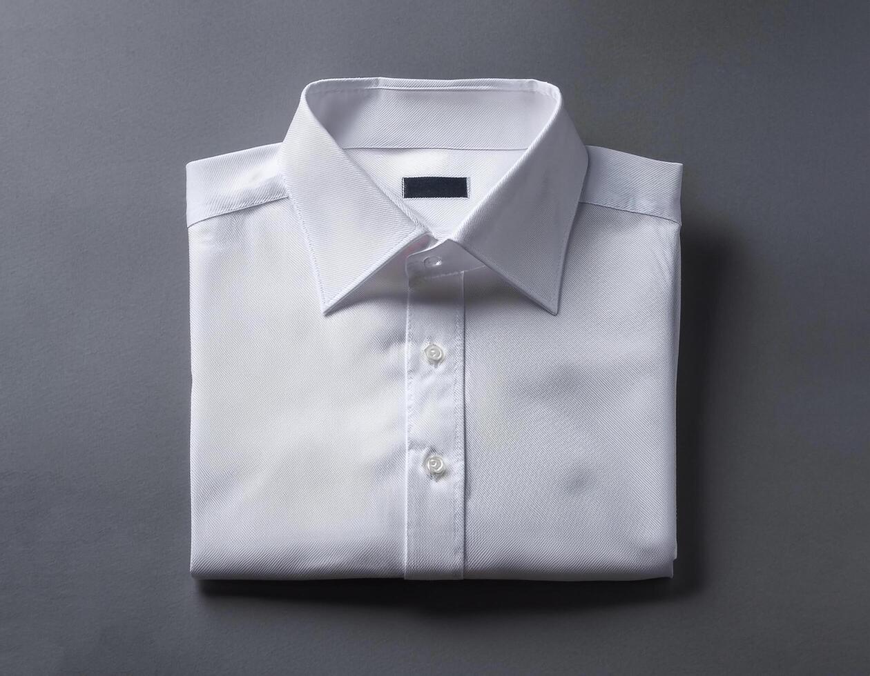 A neatly folded white shirt over a gray background photo