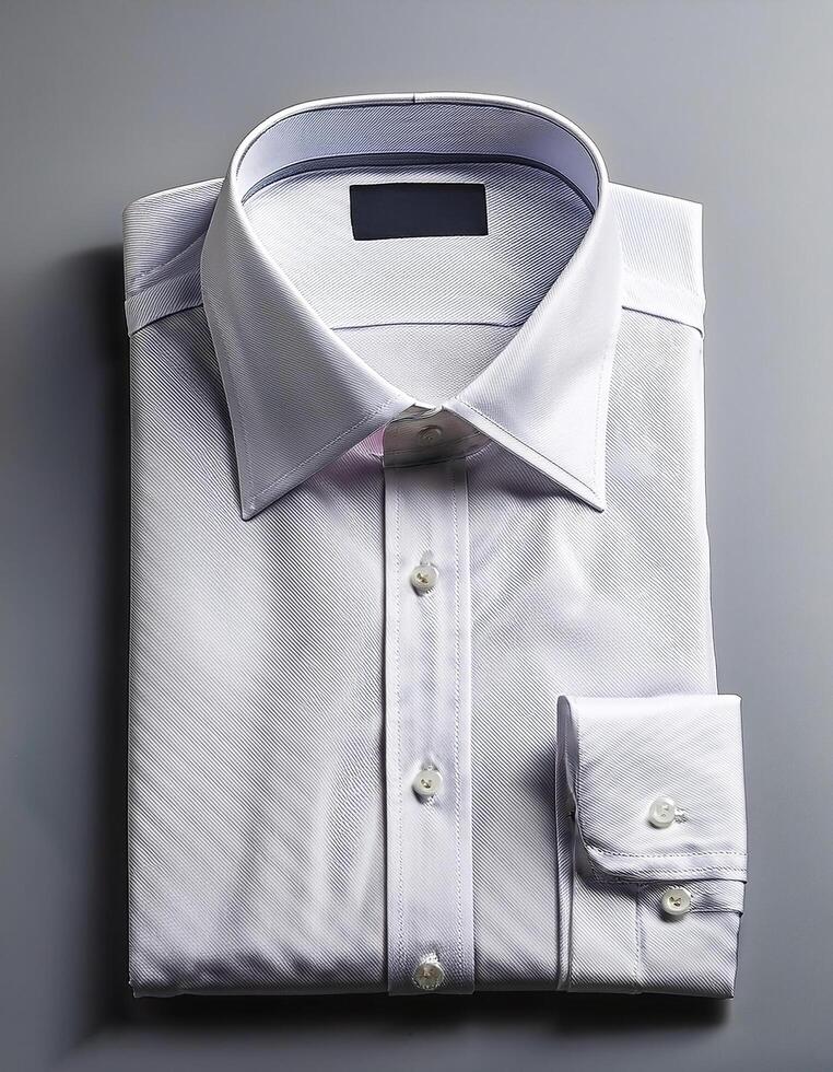 A neatly folded white shirt over a gray background photo