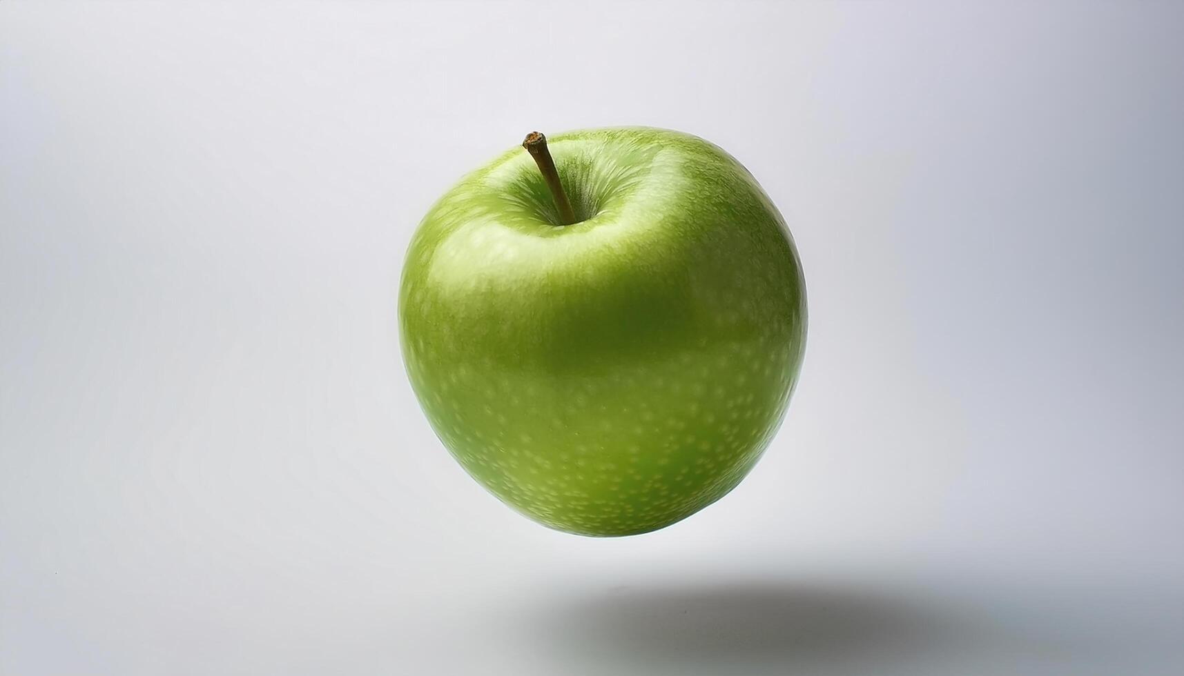 Green apple floating in the air on a clean white background photo