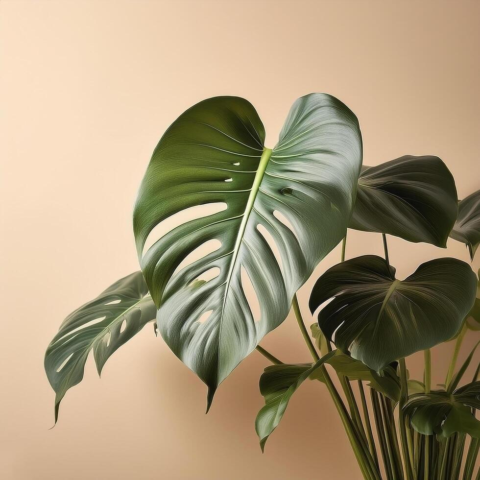 Philodendron plant on beige background photo