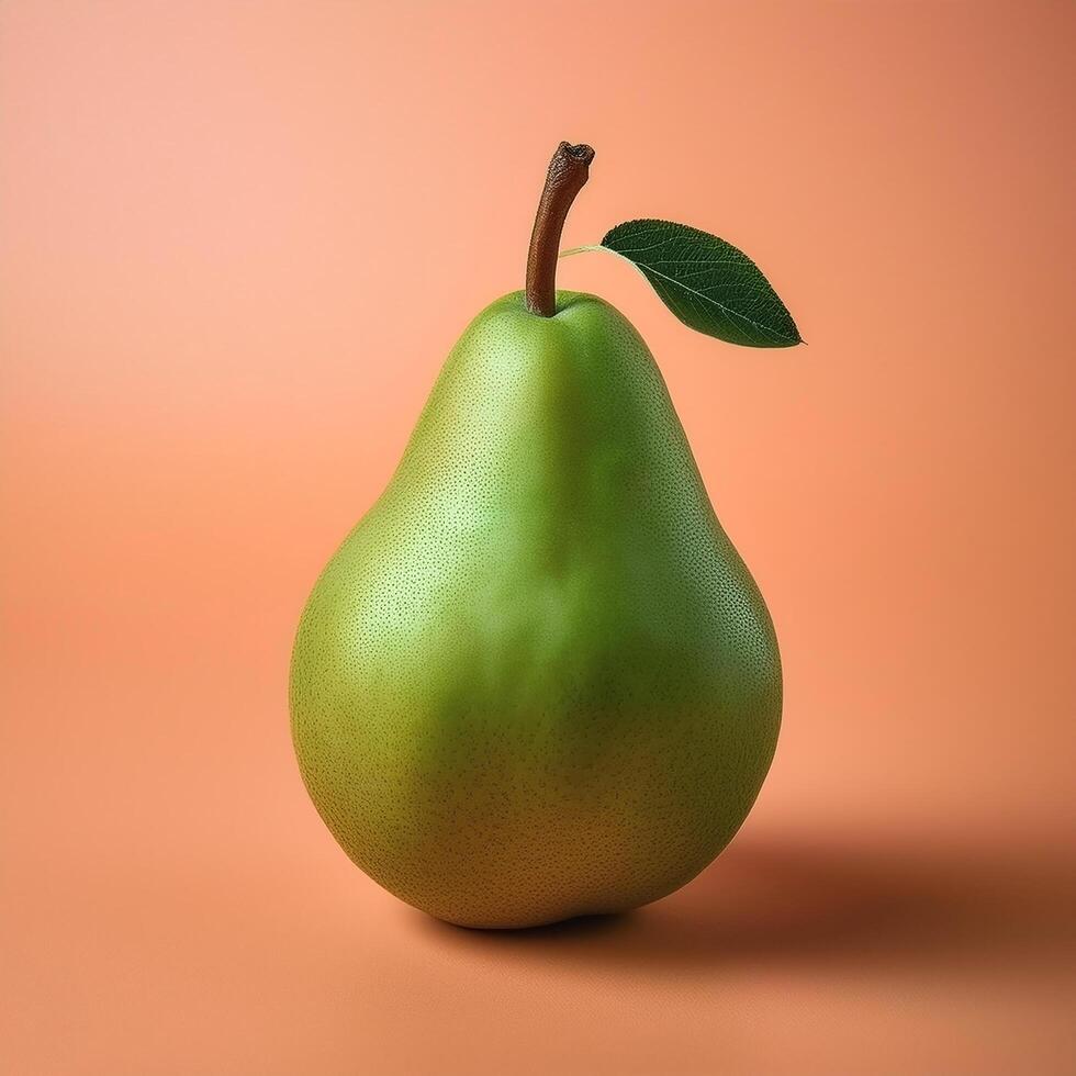 A green pear on a peach background photo