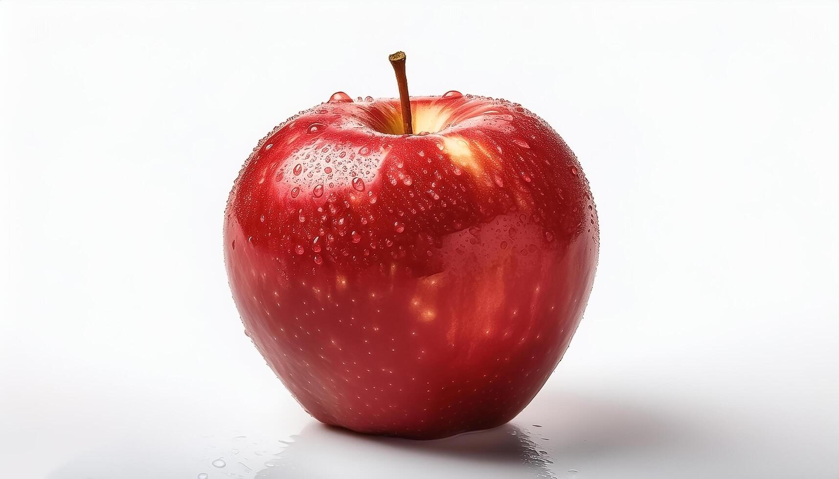 Bright red apple isolated on white background, highlighting the water droplets that stick to it. photo