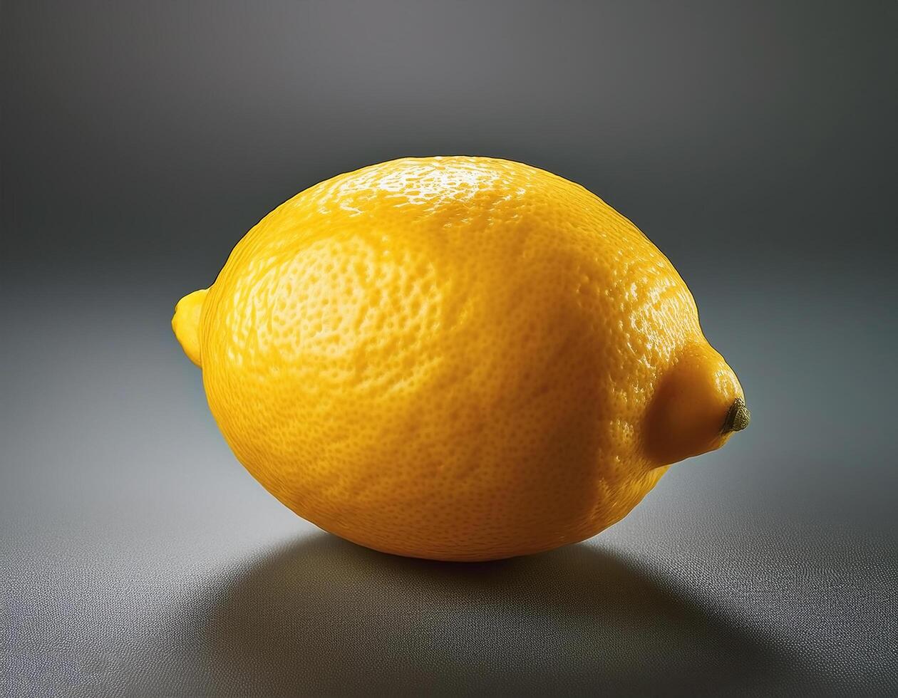 Bright yellow lemon on a gray background photo