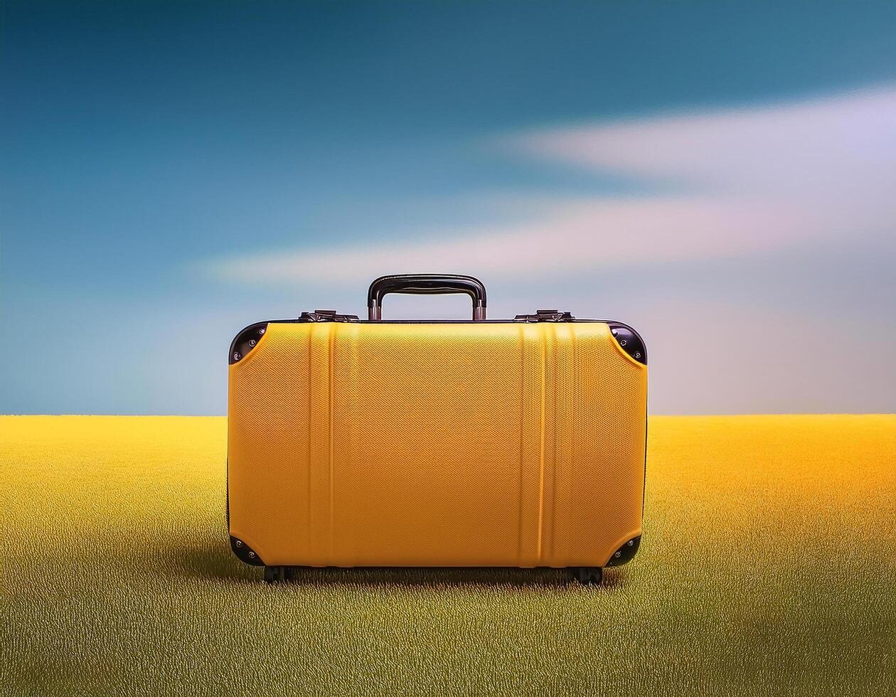 Classic suitcase isolated on minimalist background photo
