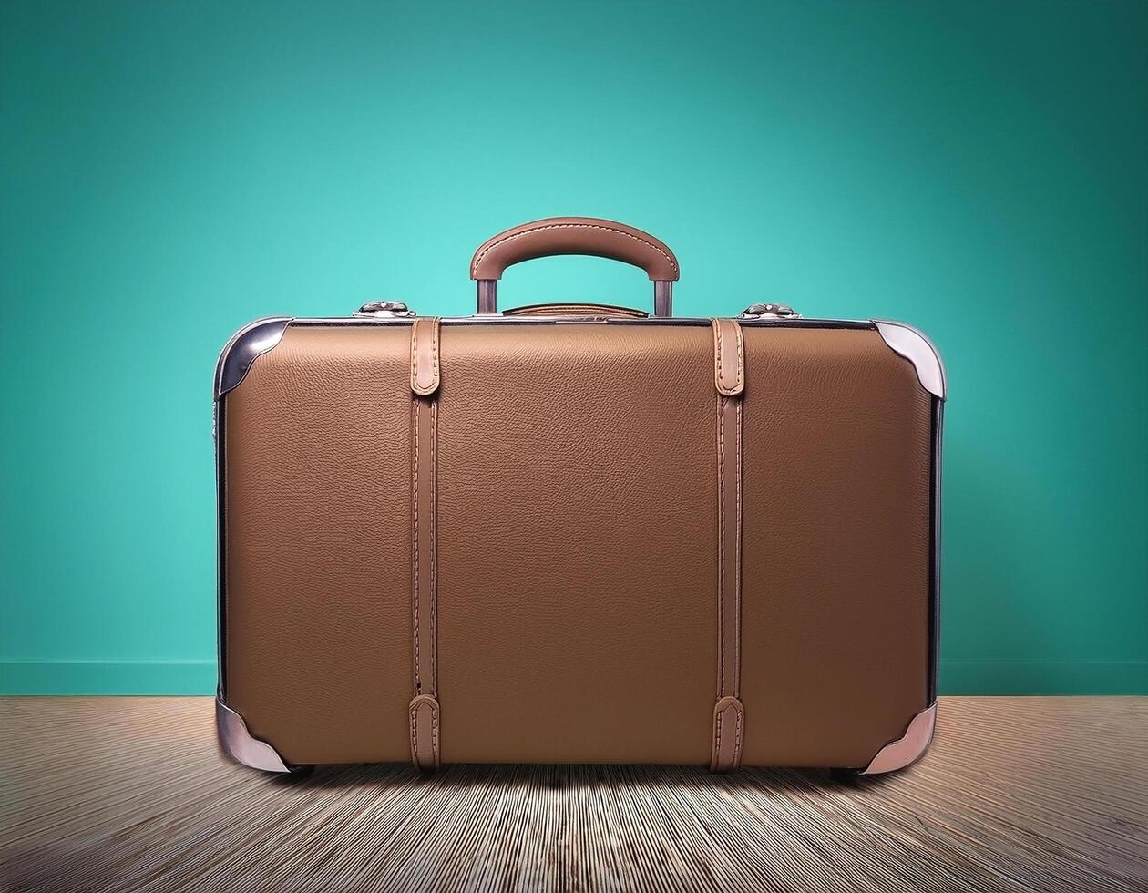 Classic suitcase isolated on minimalist background photo