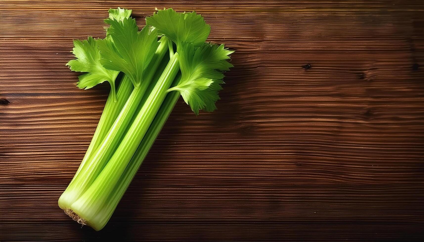 A fresh celery stalk on a wooden brown background photo